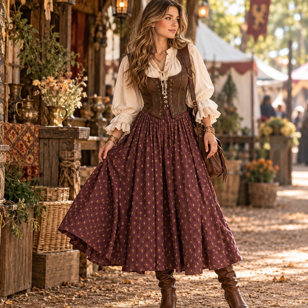 Vintage Ren Faire Maxi Skirt Womens Size M Plum Renaissance Cottagecore Boho